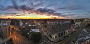 Downtown Texarkana Texas skyline at sunset showing city lifestyle