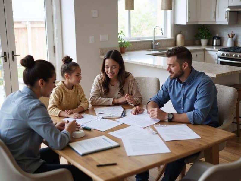 Home buyers reviewing their budget with a lender before purchasing a home in Texarkana