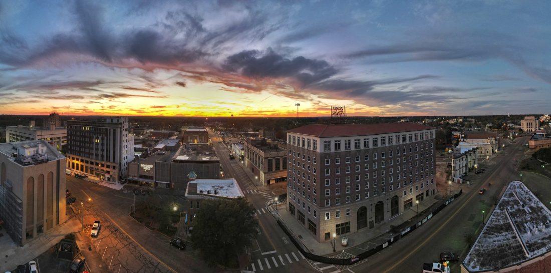 Downtown Texarkana Texas skyline at sunset showing city lifestyle