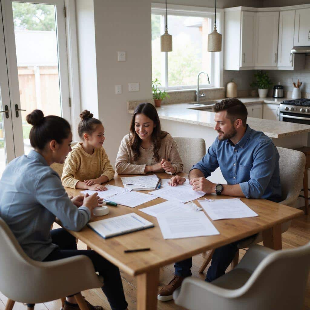 Home buyers reviewing their budget with a lender before purchasing a home in Texarkana